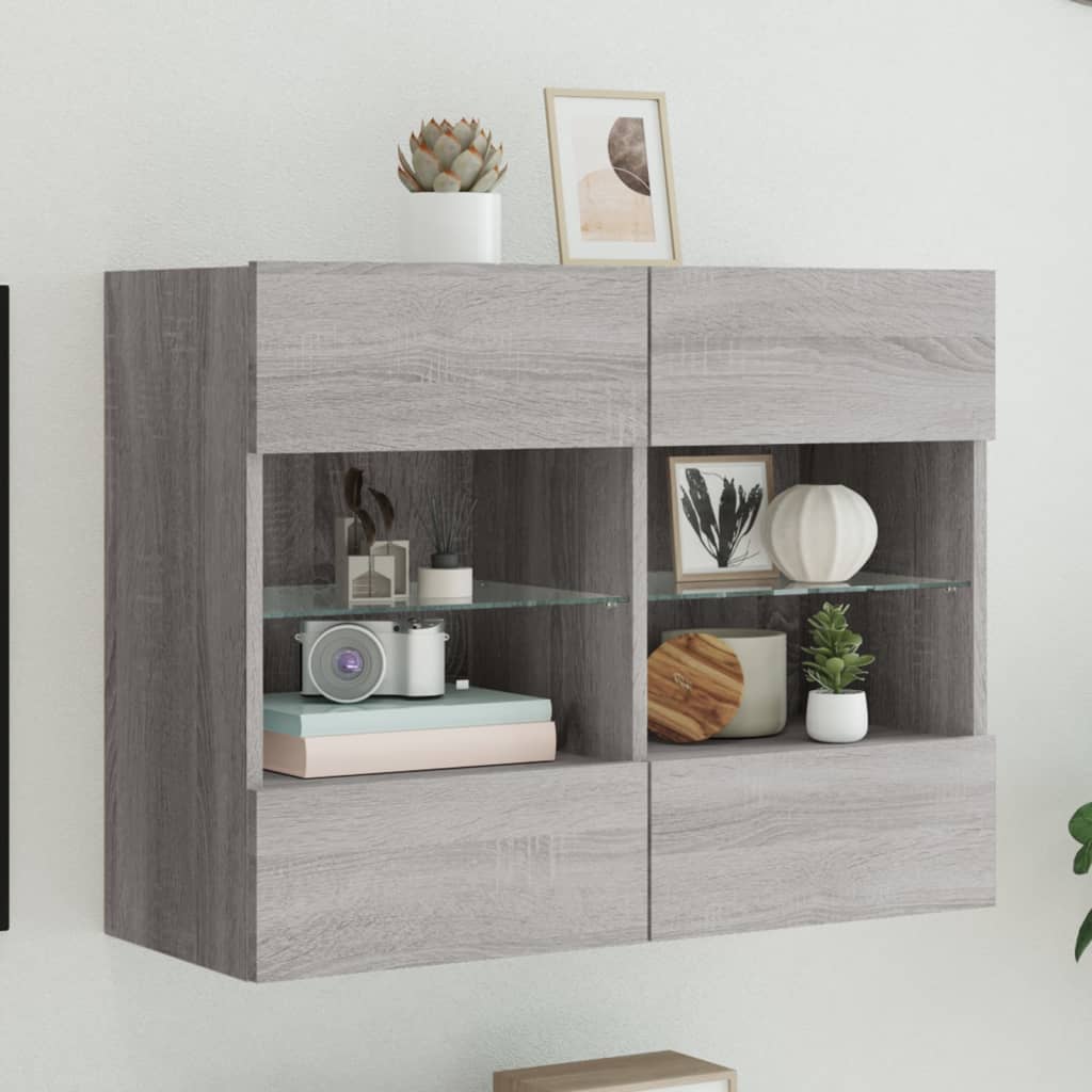TV Wall Cabinet with LED Lights Grey Sonoma 78.5x30x60.5 cm - Brittle & Co