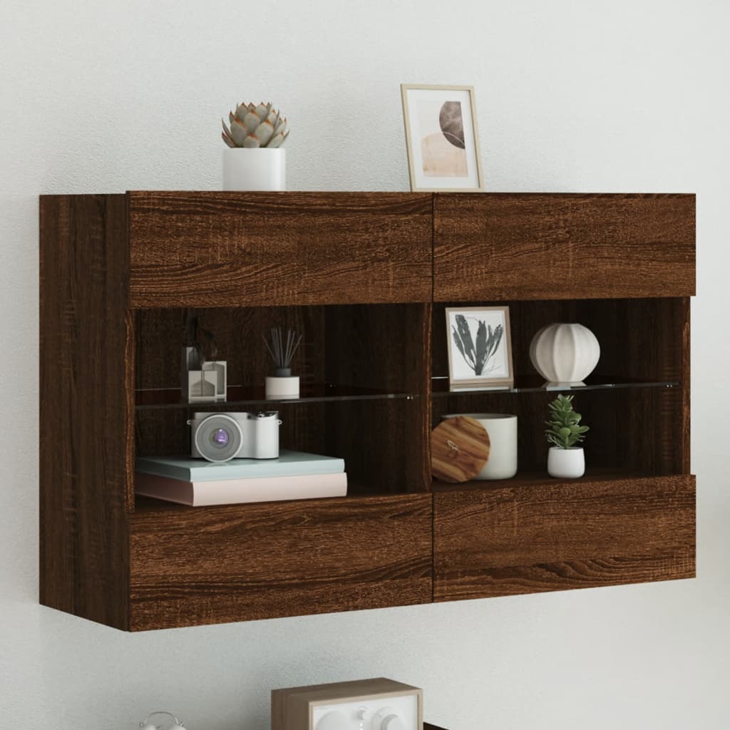 TV Wall Cabinet with LED Lights Brown Oak 98.5x30x60.5 cm - Brittle & Co