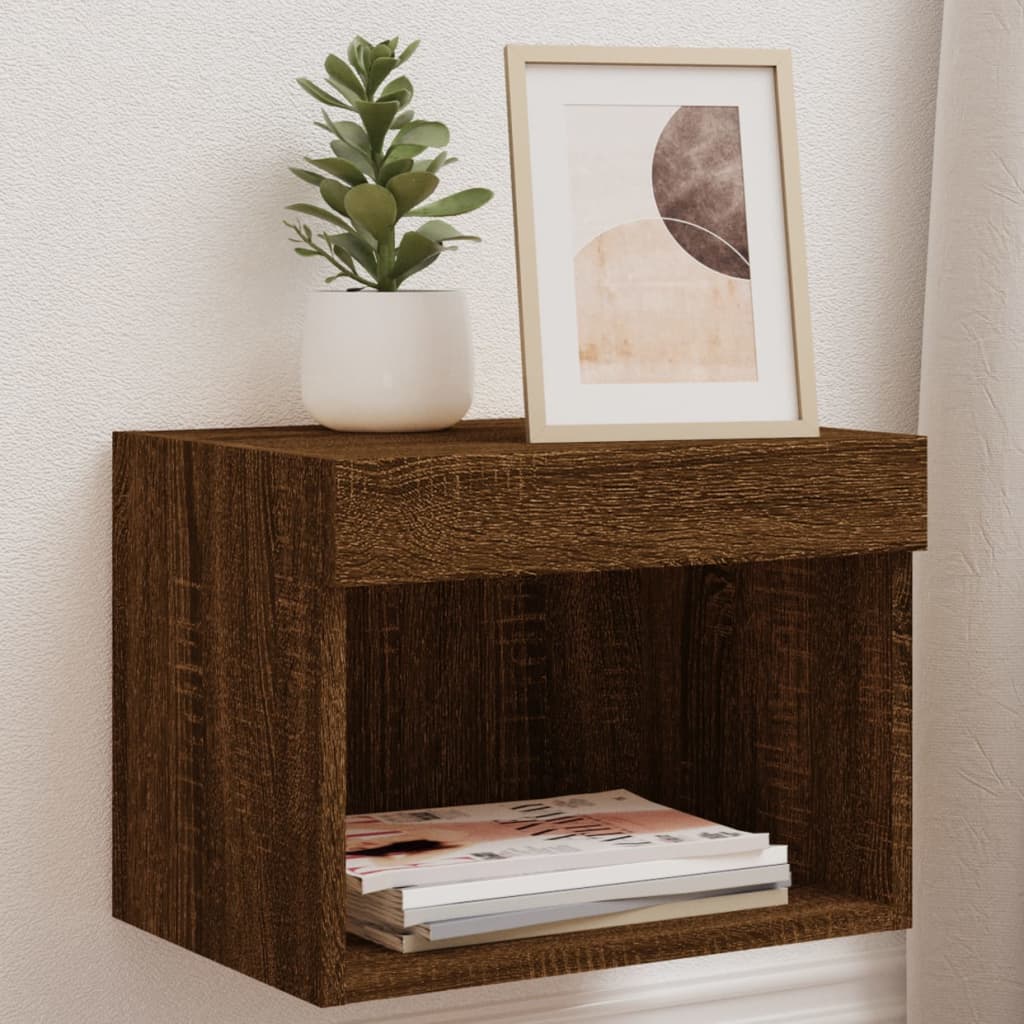 Bedside Table - Phoebe Dover 2 Piece Nightstand Brown Oak 40cm - Merlin Deals
