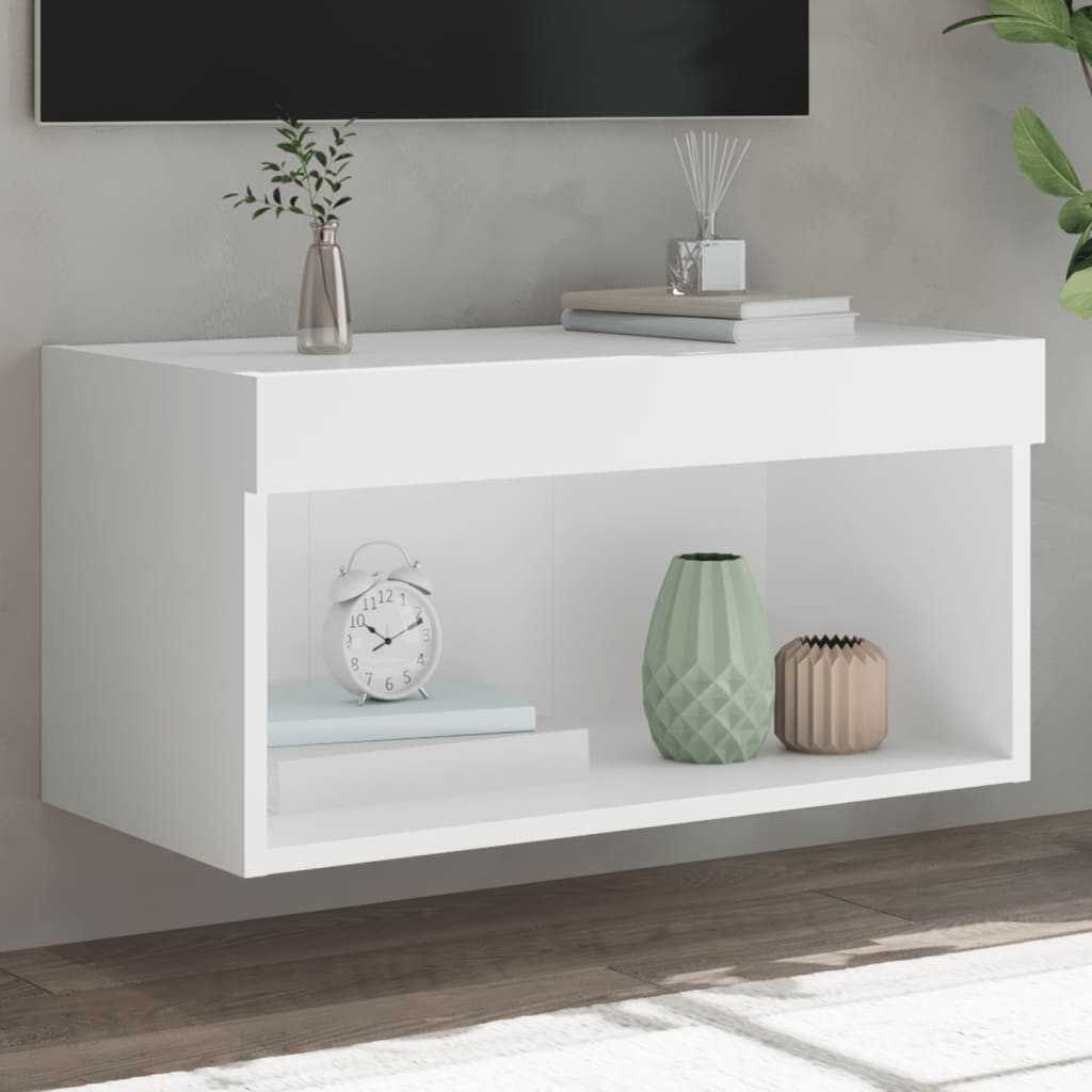 TV Cabinet with LED Lights White 60x30x30 cm - Brittle & Co