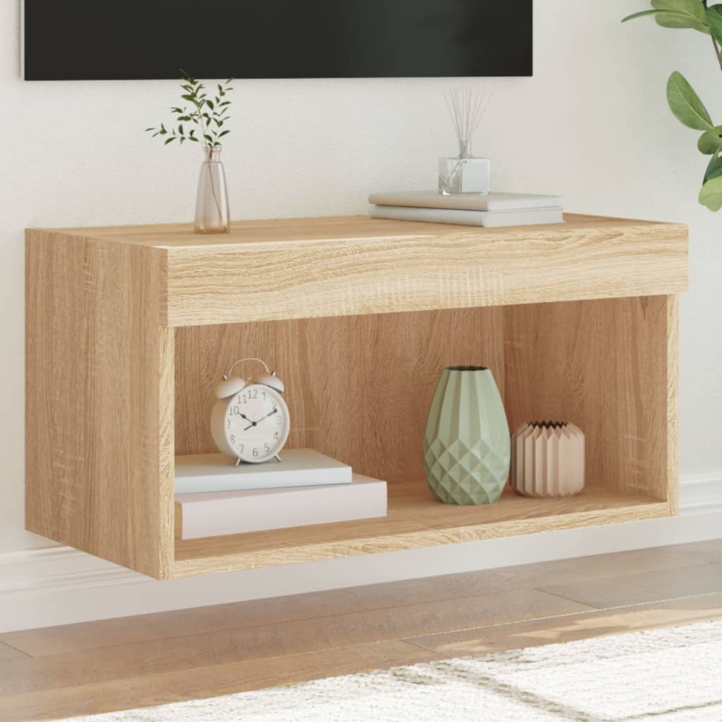 TV Cabinet with LED Lights Sonoma Oak 60x30x30 cm - Brittle & Co