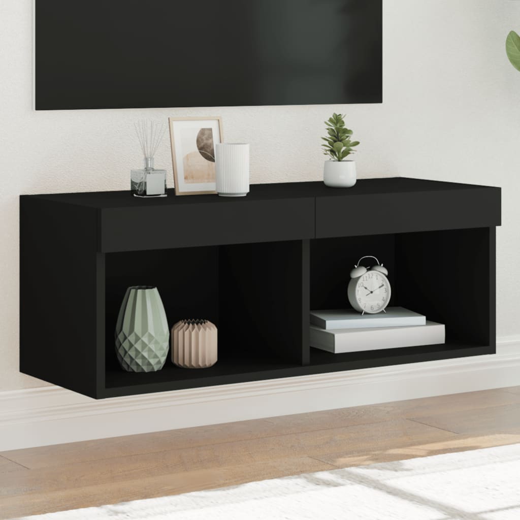 TV Cabinet with LED Lights Black 80x30x30 cm - Casper Homes
