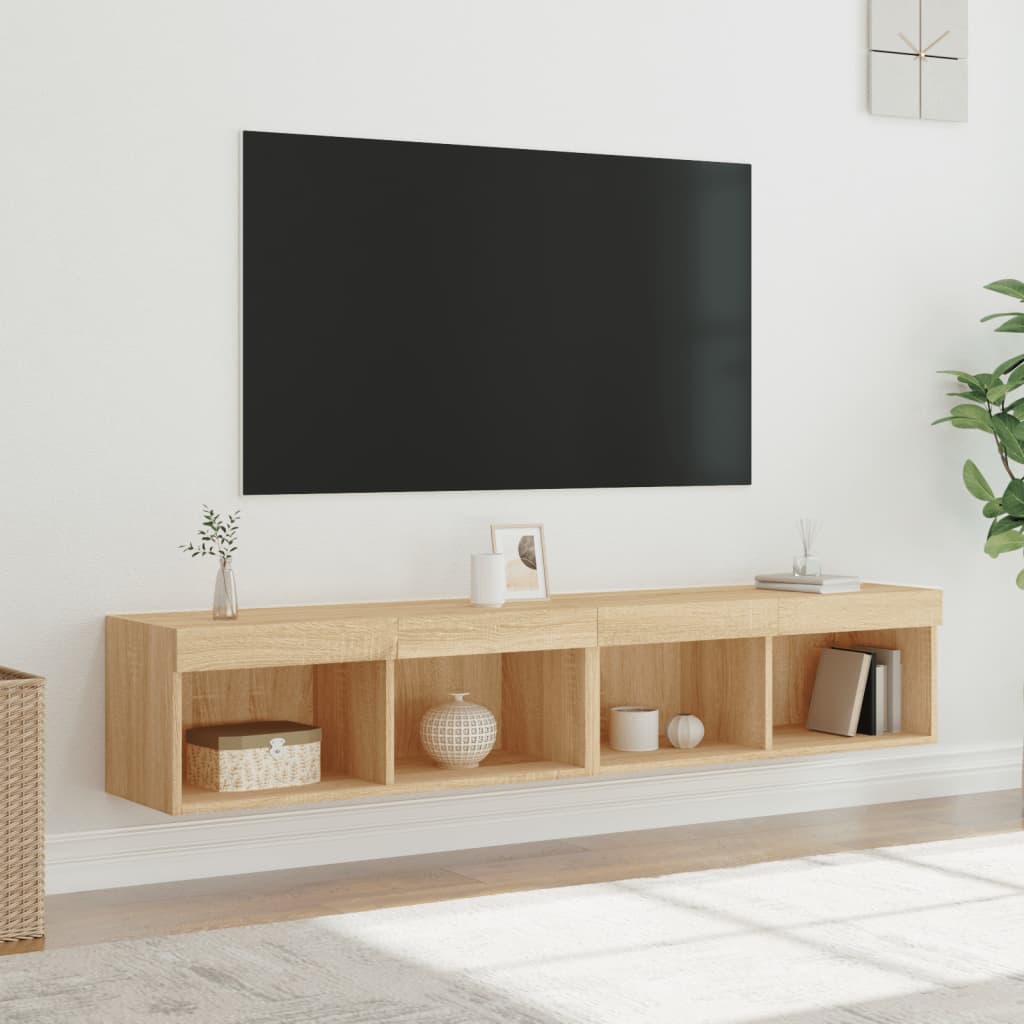 TV Cabinets with LED Lights 2 pcs Sonoma Oak 80x30x30 cm - The Home Maker