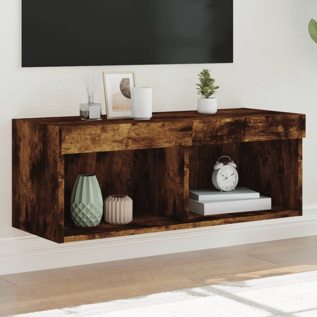 TV Cabinet with LED Lights Smoked Oak 80x30x30 cm - Merkel Designers