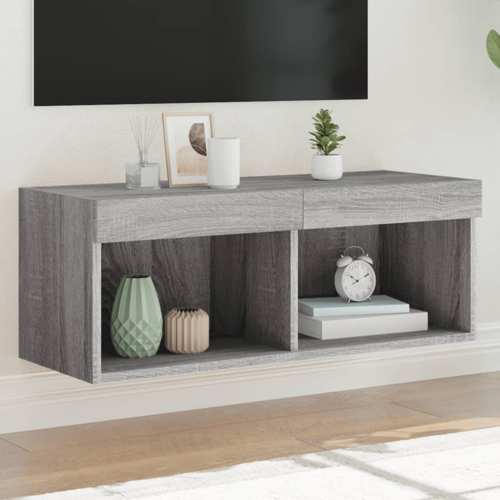 TV Cabinet with LED Lights Grey Sonoma 80x30x30 cm - Merlin Deals