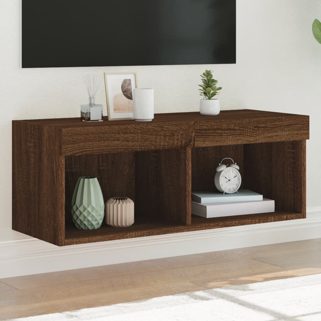 TV Cabinet with LED Lights Brown Oak 80x30x30 cm - Merlin Deals