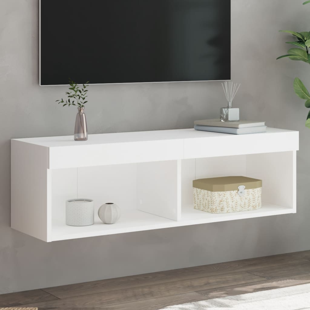 TV Cabinet with LED Lights White 100x30x30 cm - The Home Maker