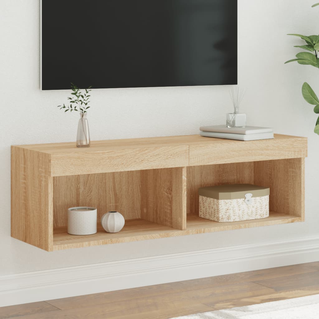 TV Cabinet with LED Lights Sonoma Oak 100x30x30 cm - The Home Maker