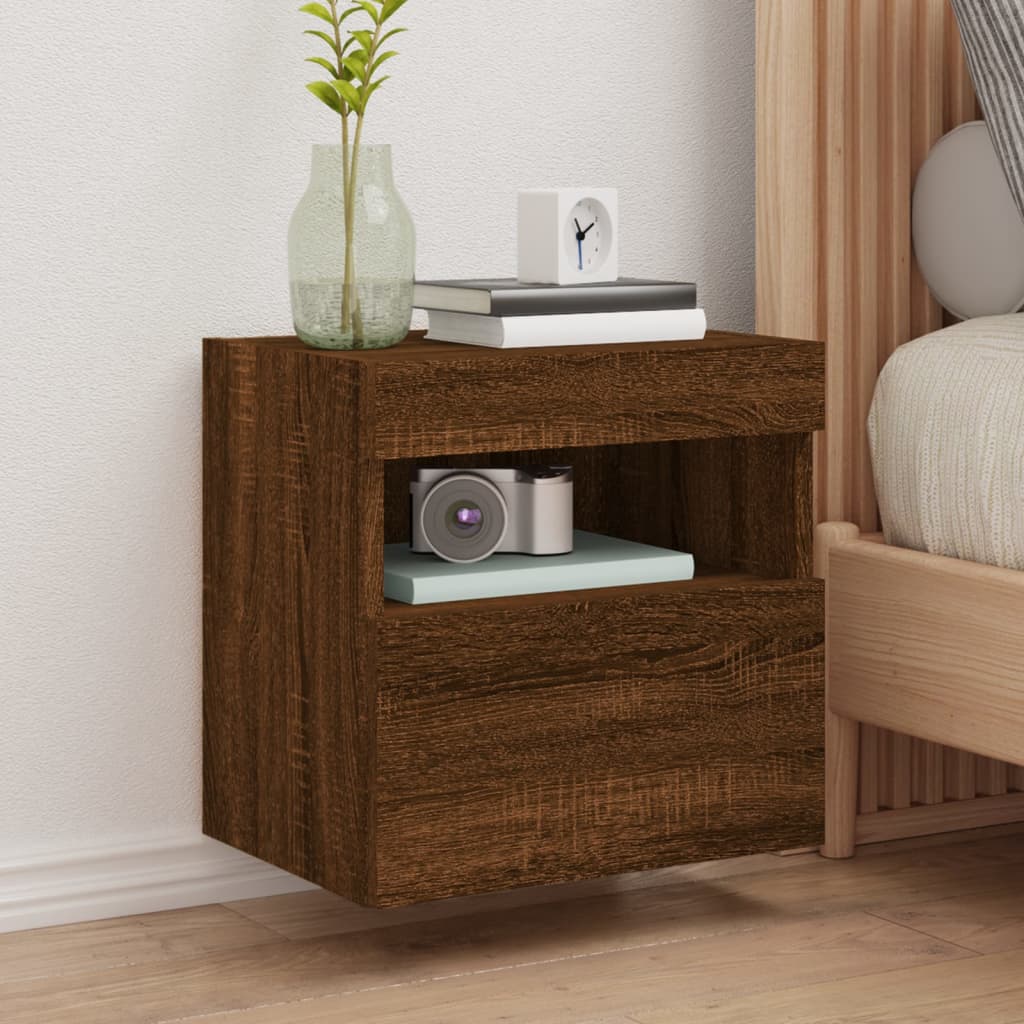 TV Wall Cabinet with LED Lights Brown Oak 40x30x40 cm - Casper Homes