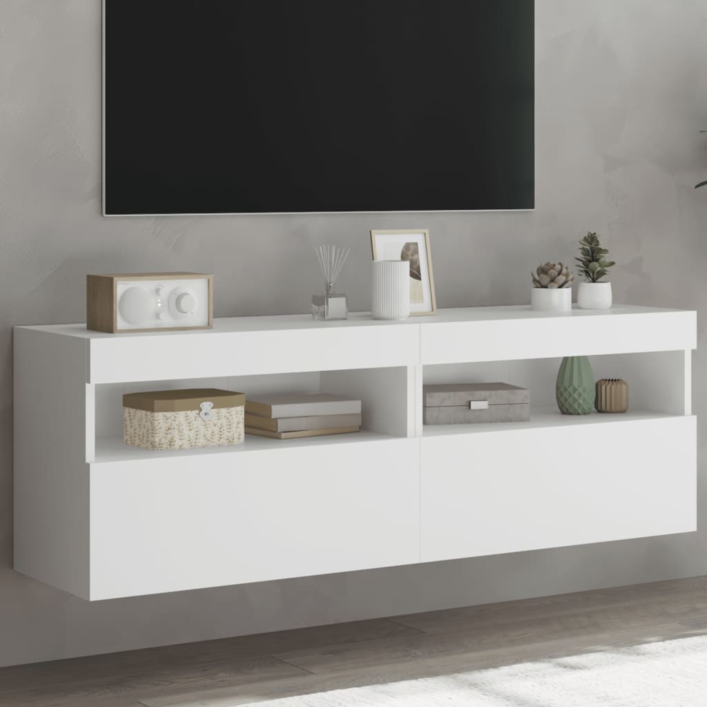 TV Wall Cabinets with LED Lights 2 pcs White 60x30x40 cm - Brittle & Co