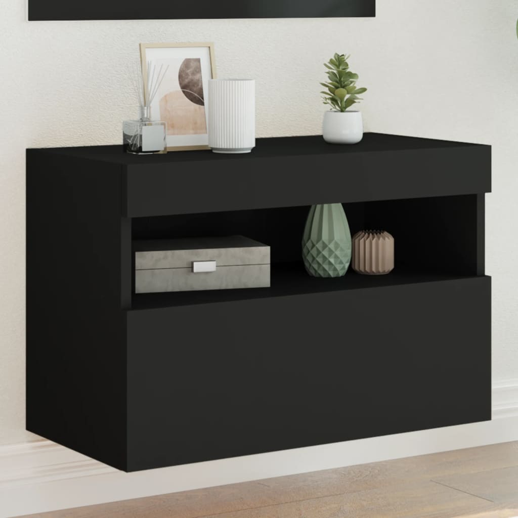 TV Wall Cabinet with LED Lights Black 60x30x40 cm - Merkel Designers
