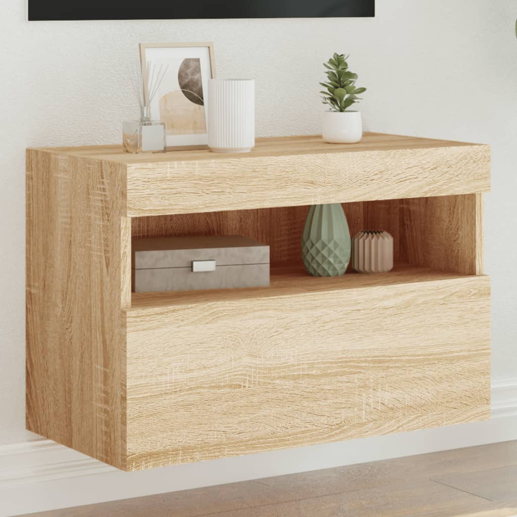 TV Wall Cabinet with LED Lights Sonoma Oak 60x30x40 cm - Merkel Designers