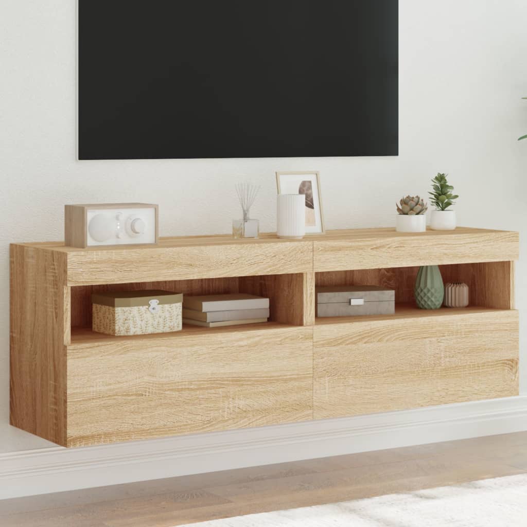 TV Wall Cabinets with LED Lights 2 pcs Sonoma Oak 60x30x40 cm - Style and Chic