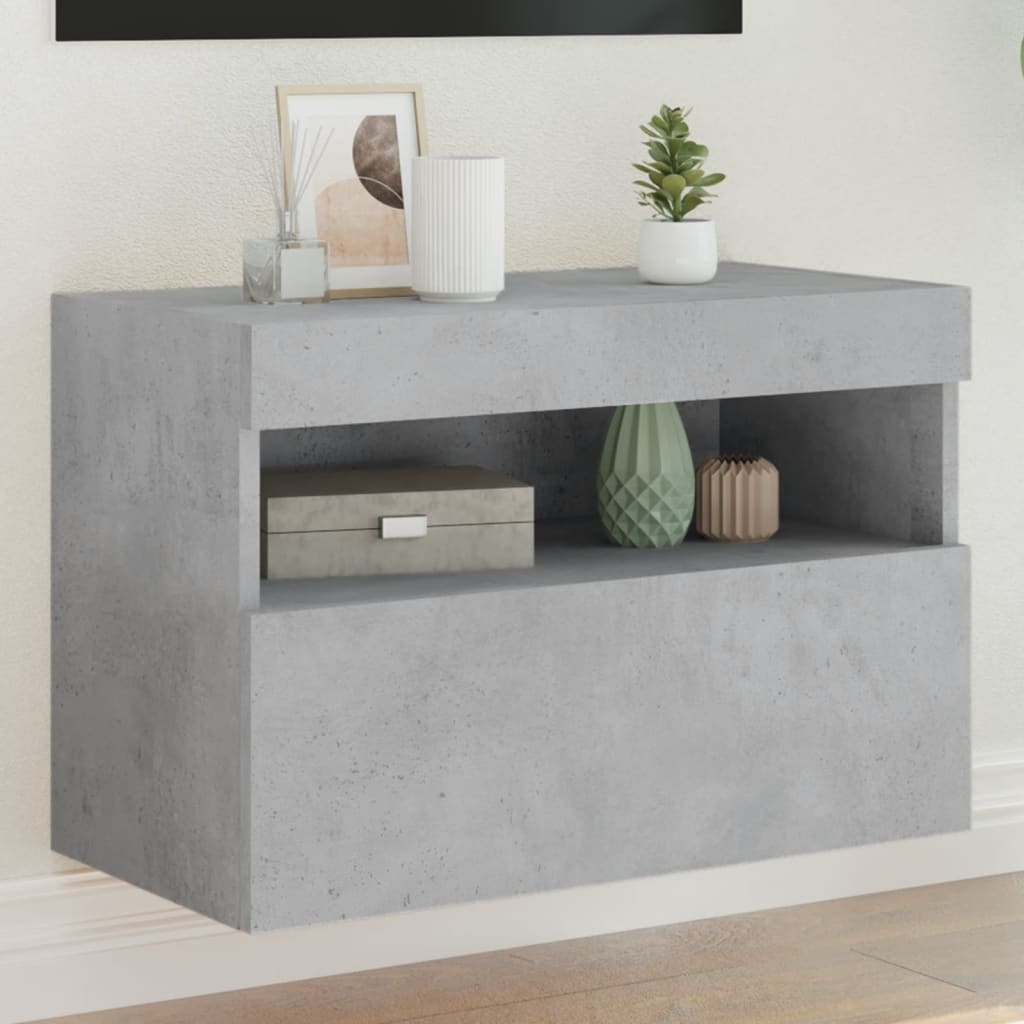 TV Wall Cabinet with LED Lights Concrete Grey 60x30x40 cm - Direct Imports