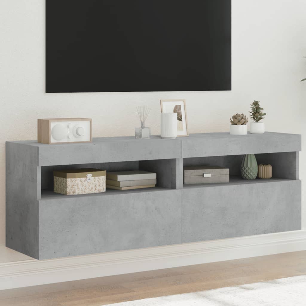 TV Wall Cabinets with LED Lights 2 pcs Concrete Grey 60x30x40 cm - Brittle & Co