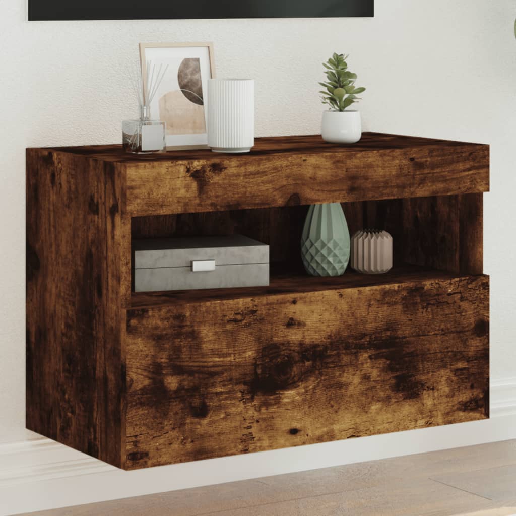 TV Wall Cabinet with LED Lights Smoked Oak 60x30x40 cm - Merlin Deals