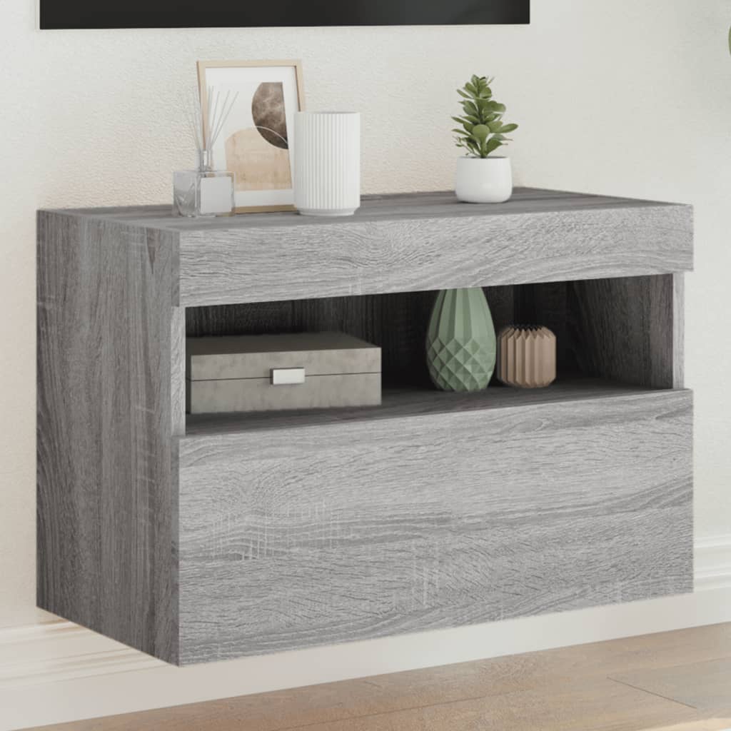 TV Wall Cabinet with LED Lights Grey Sonoma 60x30x40 cm - Merlin Deals