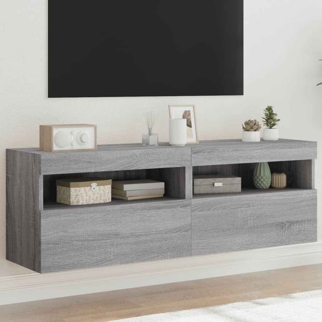 TV Wall Cabinets with LED Lights 2 pcs Grey Sonoma 60x30x40 cm - Direct Imports