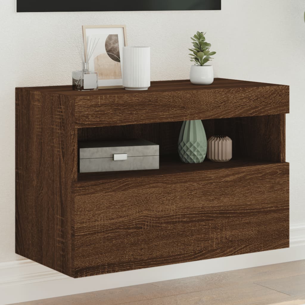 TV Wall Cabinet with LED Lights Brown Oak 60x30x40 cm - Casper Homes