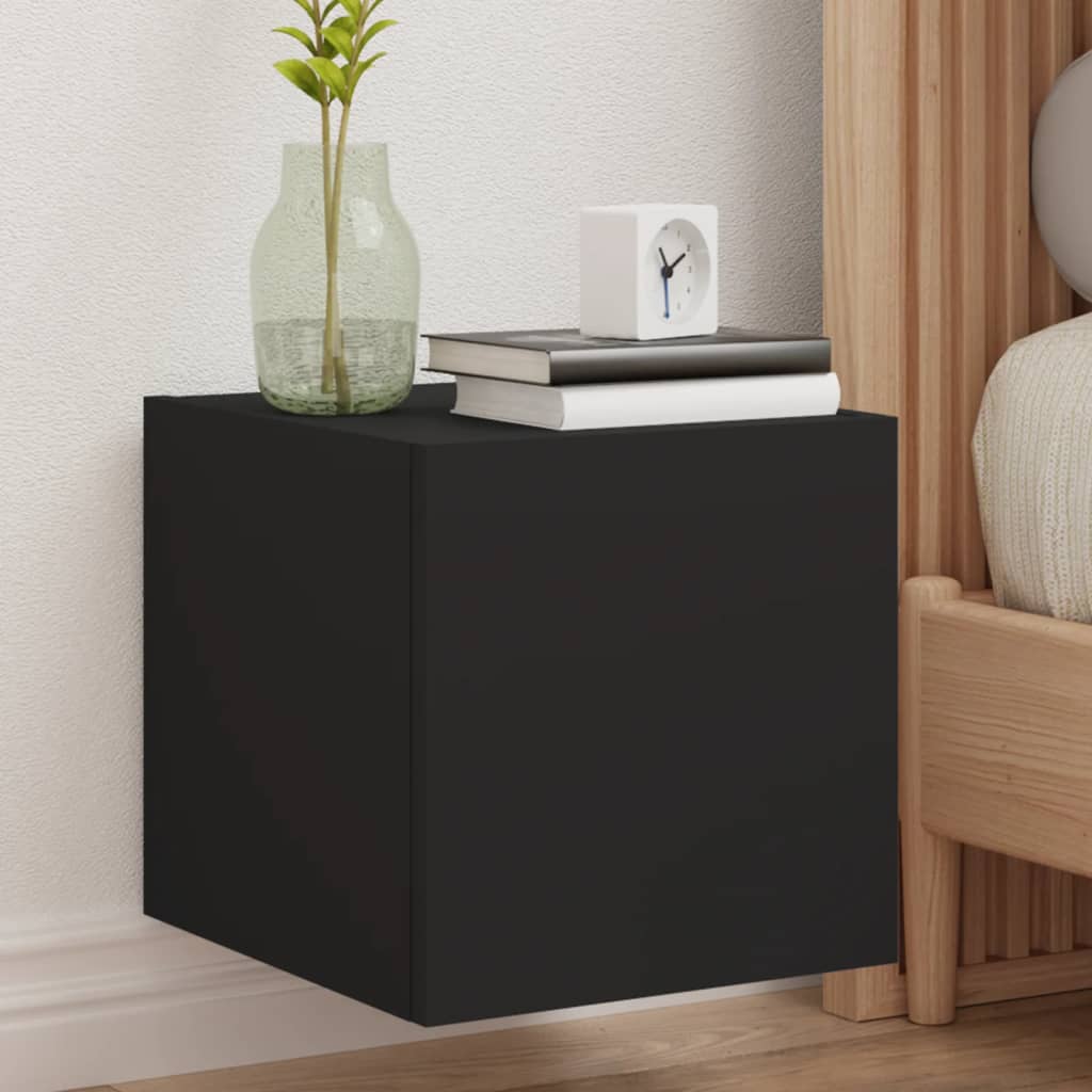 TV Wall Cabinets with LED Lights 2 pcs Black 30.5x35x30 cm - The Home Maker