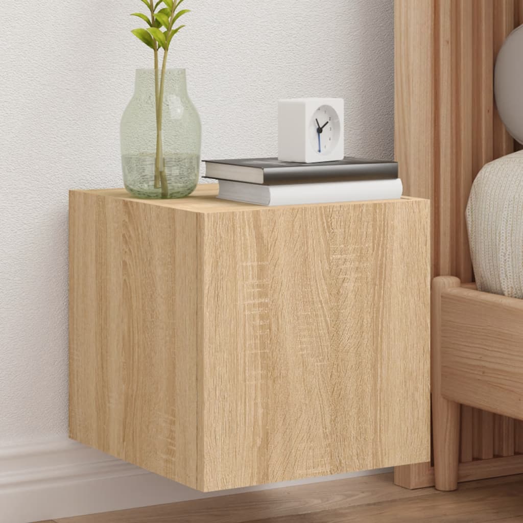 TV Wall Cabinet with LED Lights Sonoma Oak 30.5x35x30 cm - Merlin Deals