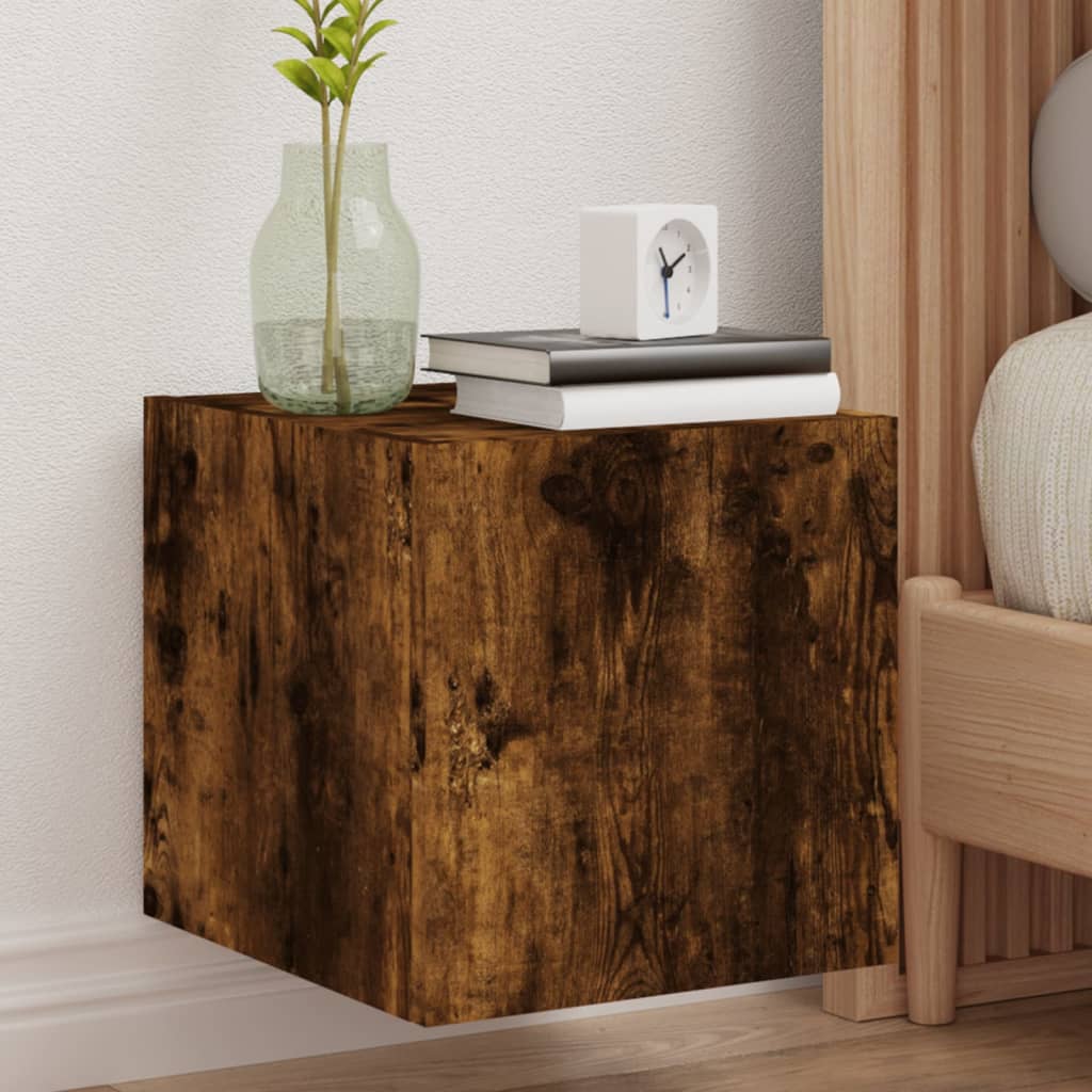 TV Wall Cabinet with LED Lights Smoked Oak 30.5x35x30 cm - Casper Homes