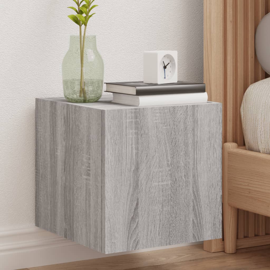 TV Wall Cabinet with LED Lights Grey Sonoma 30.5x35x30 cm - The Home Maker