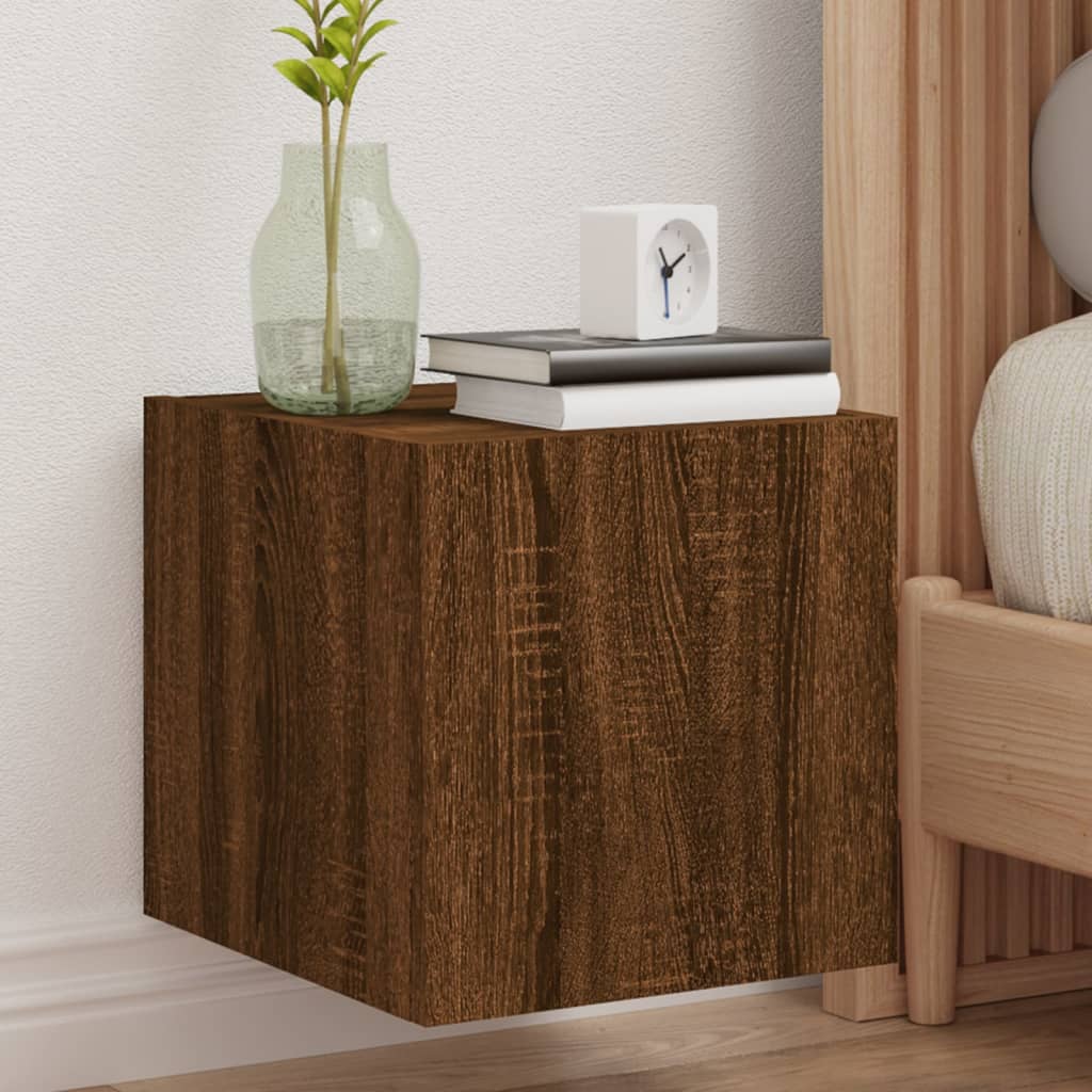 TV Wall Cabinet with LED Lights Brown Oak 30.5x35x30 cm - Casper Homes