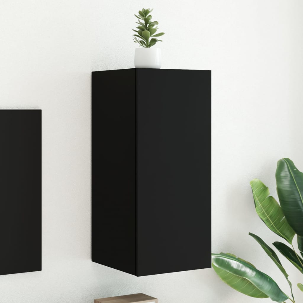 TV Wall Cabinet with LED Lights Black 30.5x35x70 cm - Merkel Designers