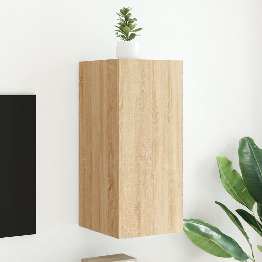 TV Wall Cabinet with LED Lights Sonoma Oak 30.5x35x70 cm - Merlin Deals