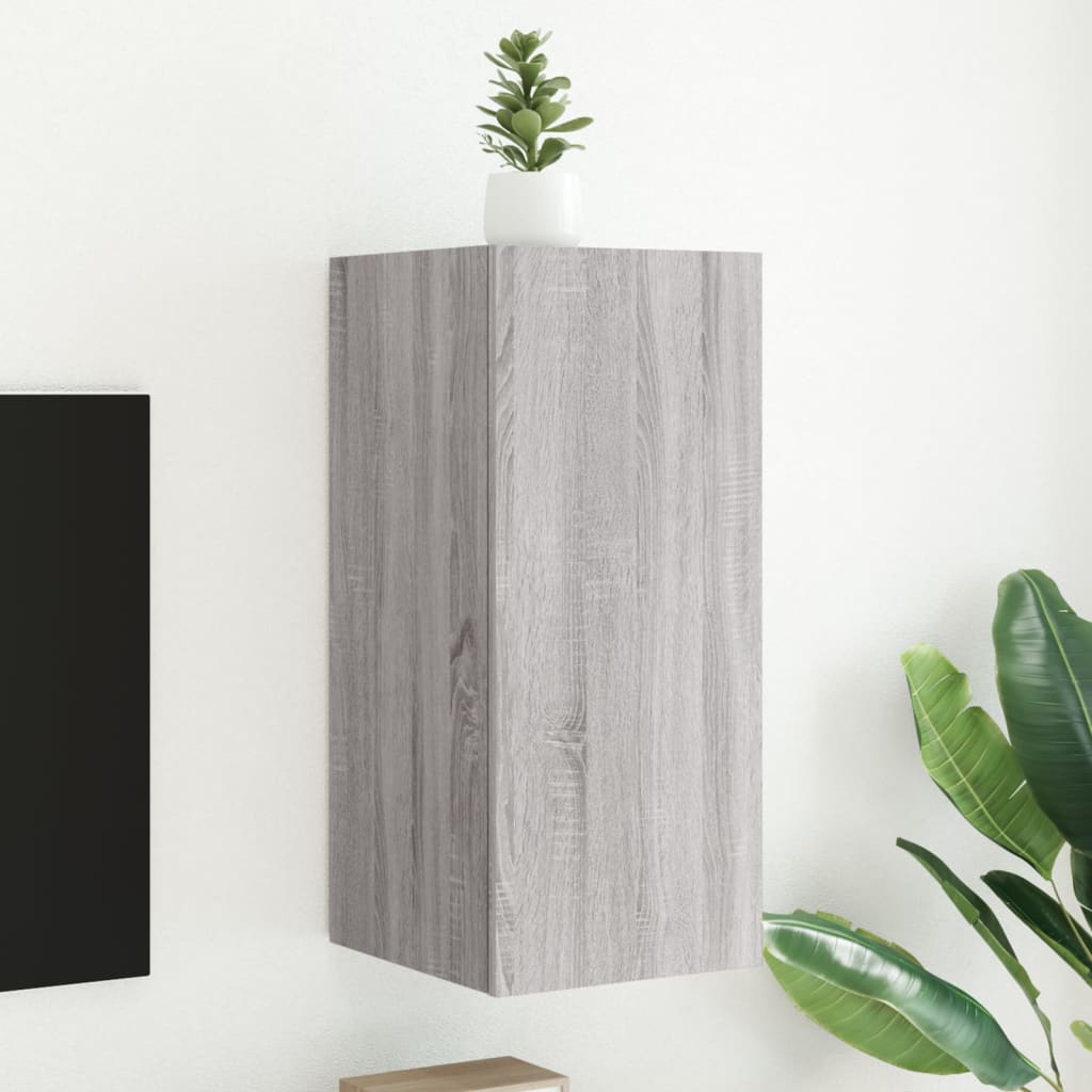 TV Wall Cabinet with LED Lights Grey Sonoma 30.5x35x70 cm - Brittle & Co