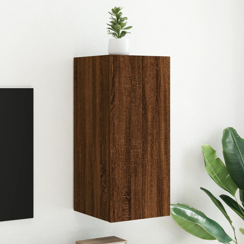 TV Wall Cabinet with LED Lights Brown Oak 30.5x35x70 cm - Direct Imports