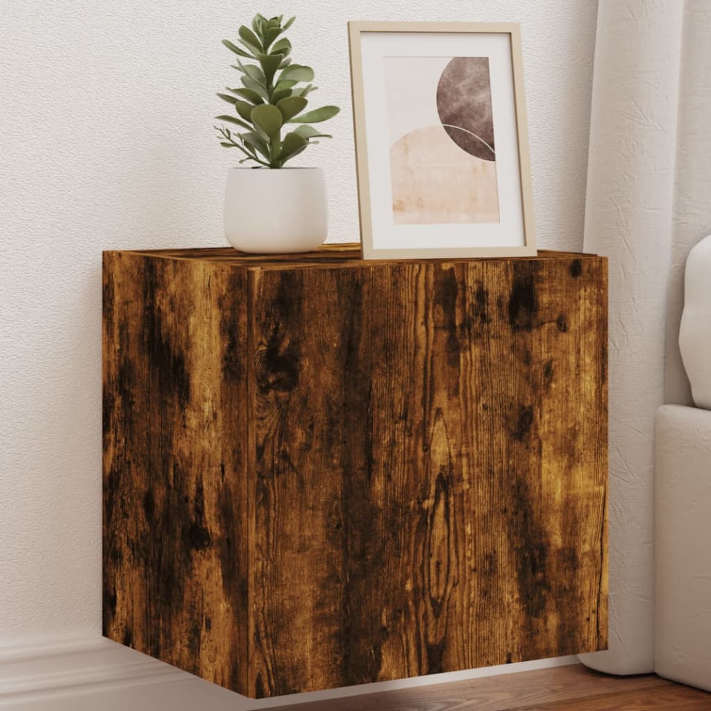 TV Wall Cabinet with LED Lights Smoked Oak 40.5x35x40 cm - The Home Maker