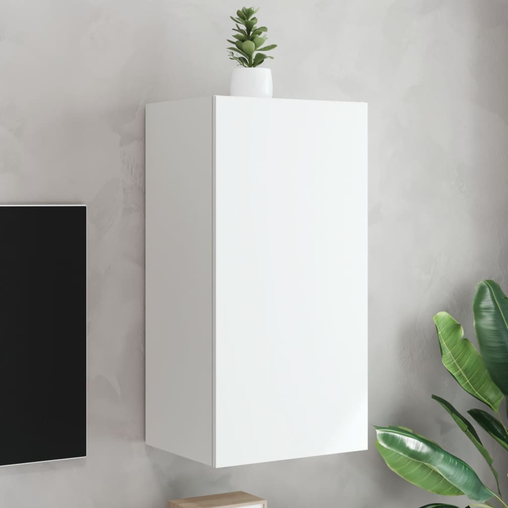 TV Wall Cabinet with LED Lights White 40.5x35x80 cm - Merkel Designers