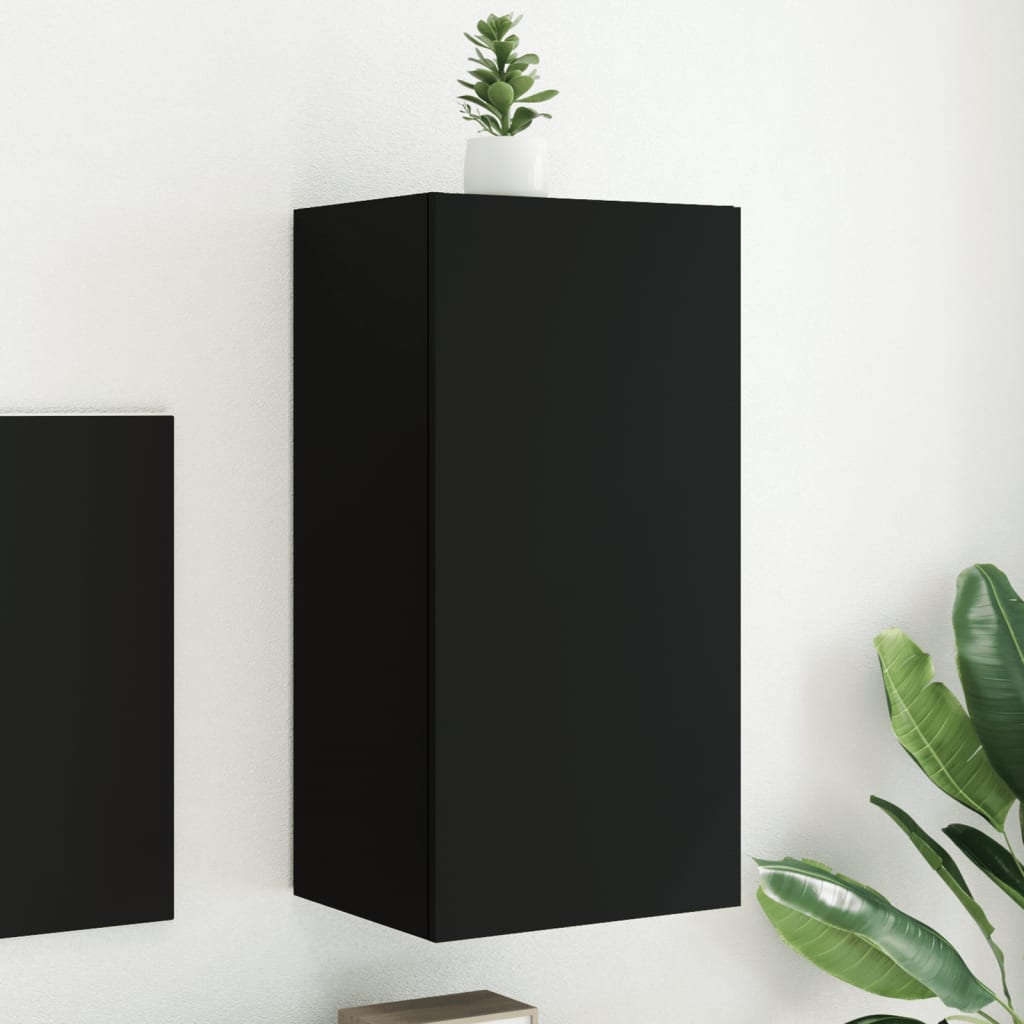 TV Wall Cabinet with LED Lights Black 40.5x35x80 cm - Brittle & Co