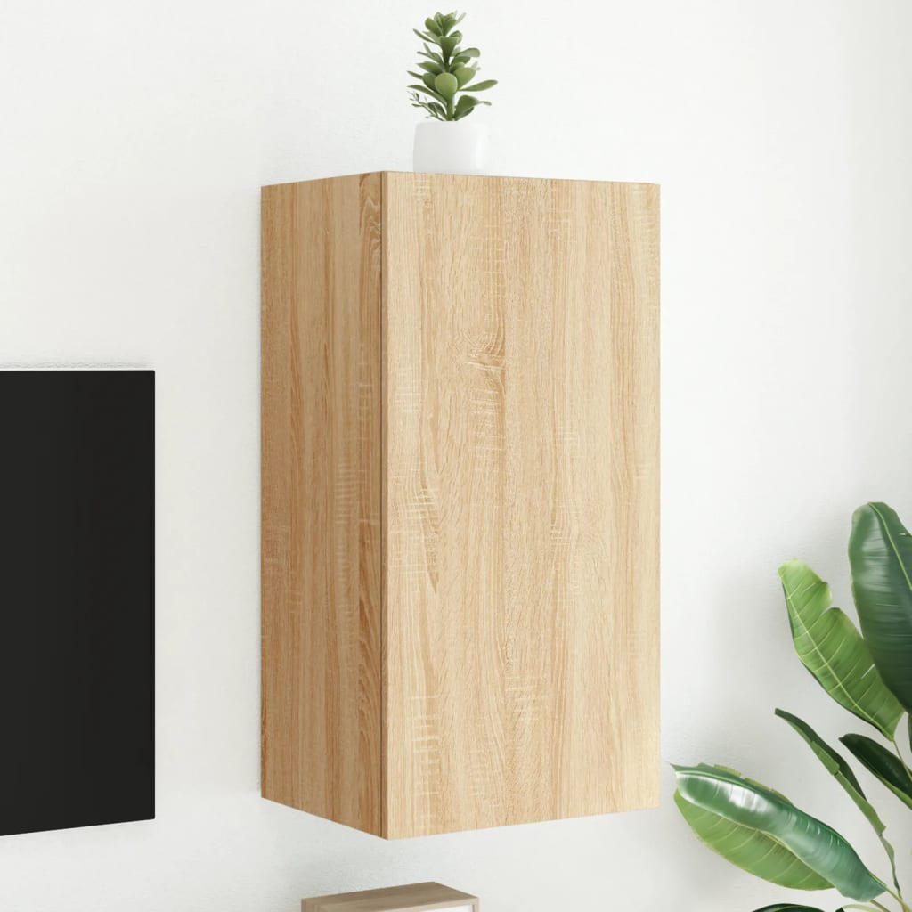 TV Wall Cabinet with LED Lights Sonoma Oak 40.5x35x80 cm - Merkel Designers