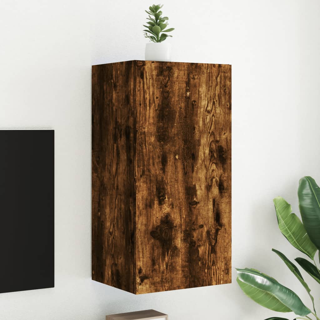 TV Wall Cabinet with LED Lights Smoked Oak 40.5x35x80 cm - Casper Homes