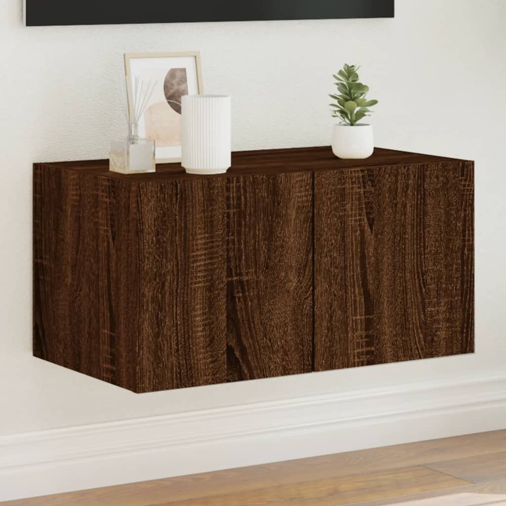 TV Wall Cabinet with LED Lights Brown Oak 60x35x31 cm - Style and Chic