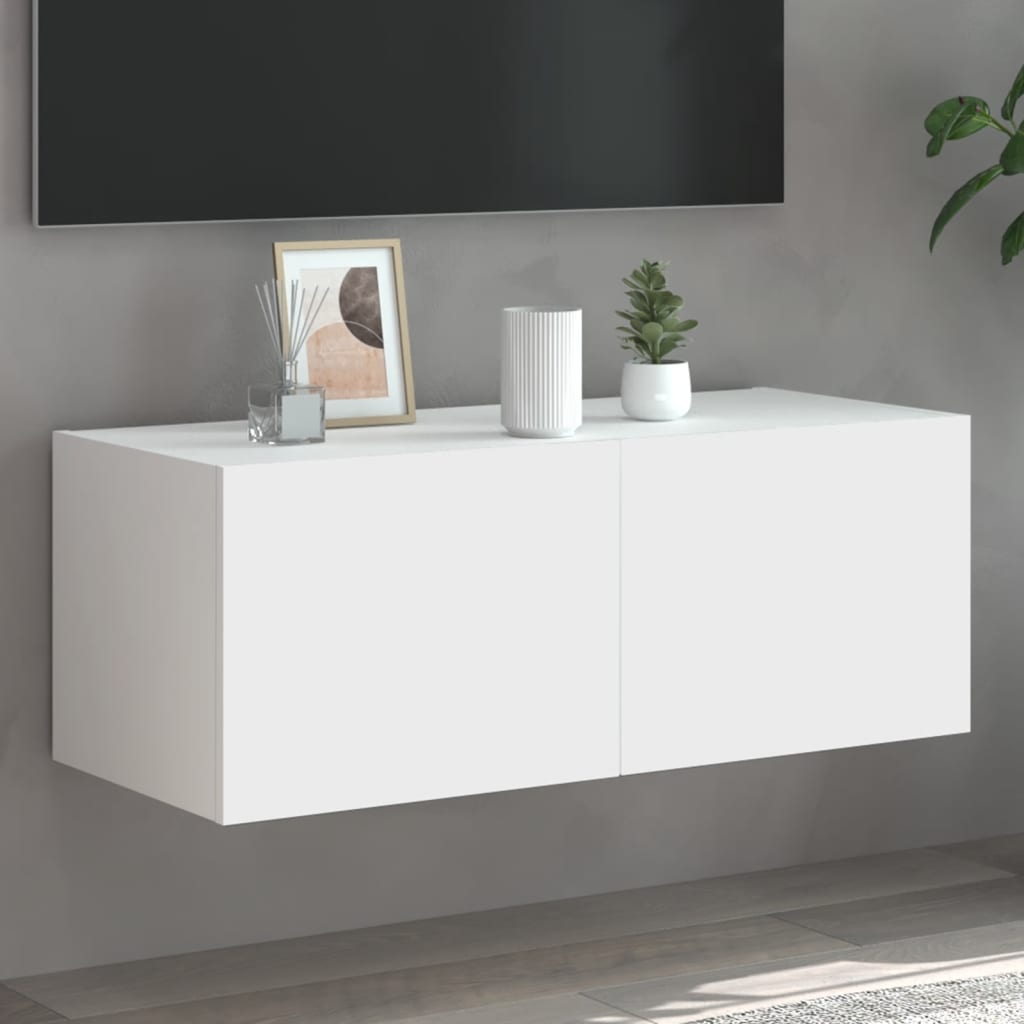 TV Wall Cabinet with LED Lights White 80x35x31 cm - Merkel Designers