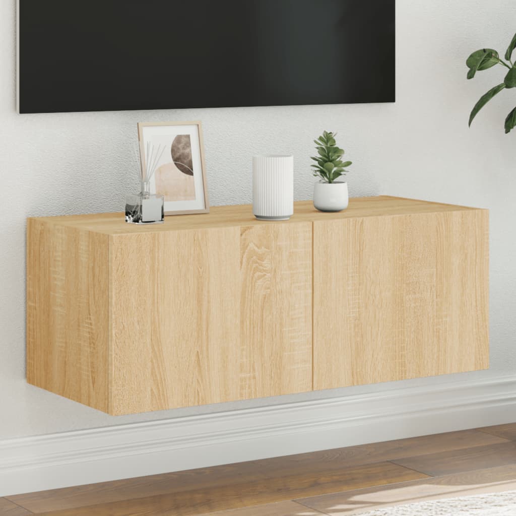 TV Wall Cabinet with LED Lights Sonoma Oak 80x35x31 cm - Casper Homes