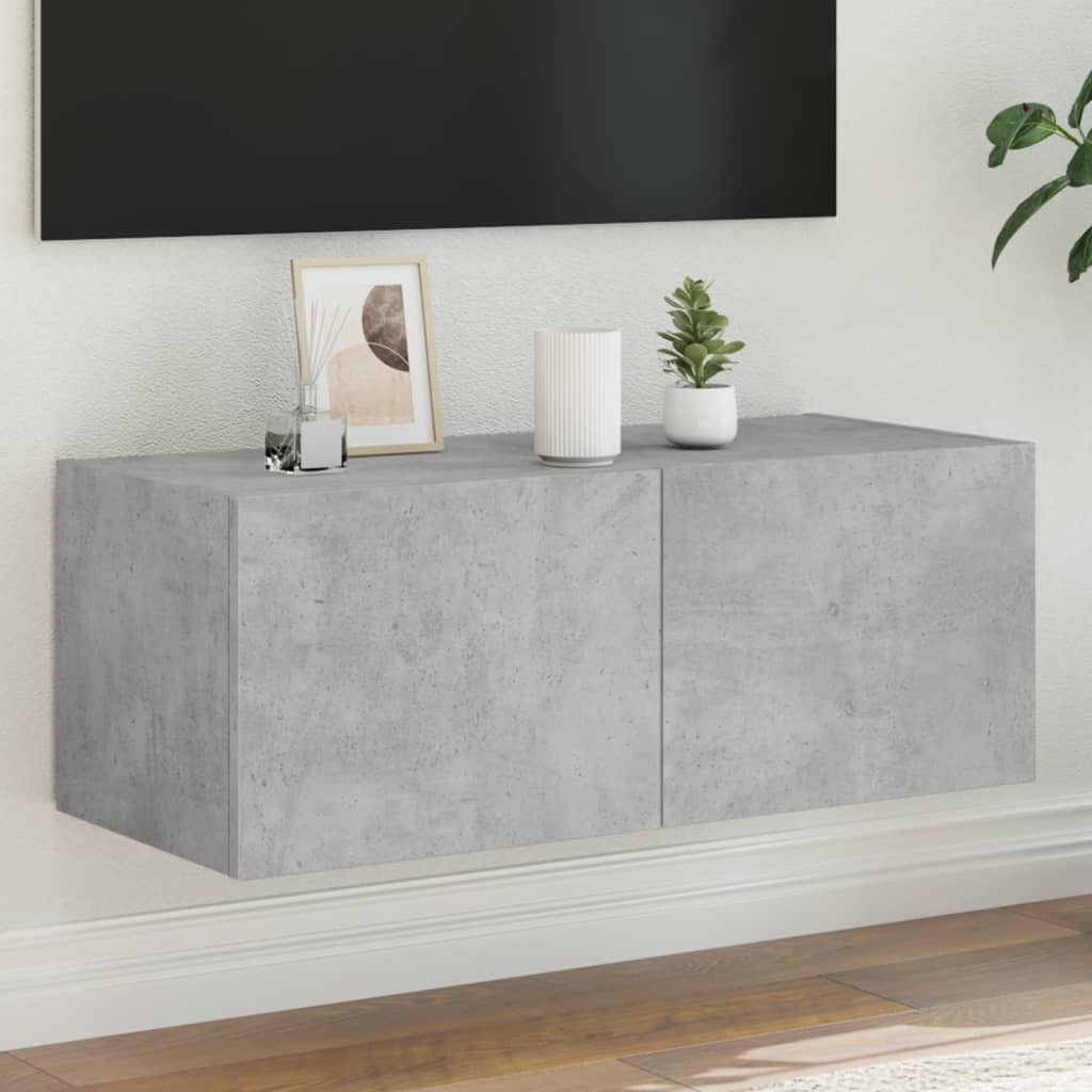 TV Wall Cabinet with LED Lights Concrete Grey 80x35x31 cm - Style and Chic