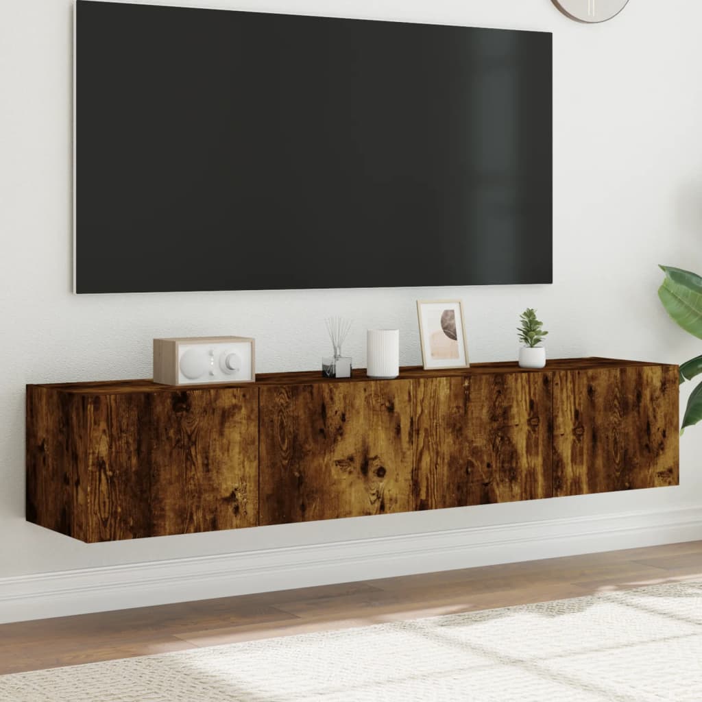 TV Wall Cabinets with LED Lights 2 pcs Smoked Oak 80x35x31 cm - Direct Imports