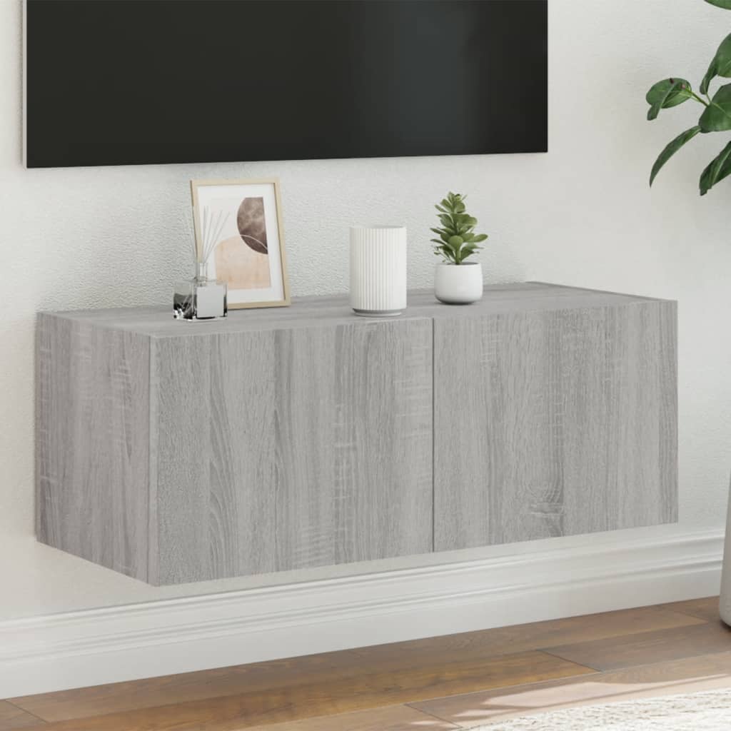 TV Wall Cabinet with LED Lights Grey Sonoma 80x35x31 cm - Casper Homes