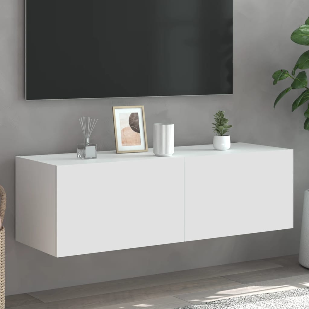 TV Wall Cabinet with LED Lights White 100x35x31 cm - Merkel Designers