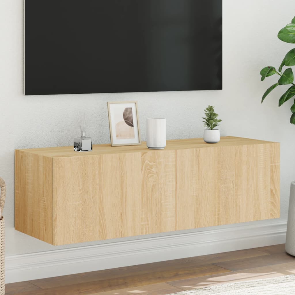 TV Wall Cabinet with LED Lights Sonoma Oak 100x35x31 cm - Merkel Designers