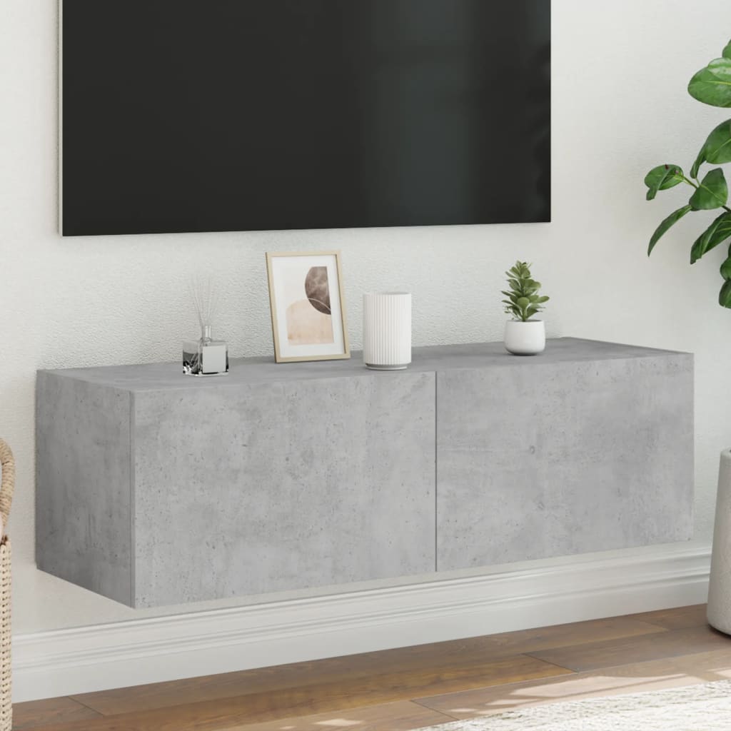 TV Wall Cabinet with LED Lights Concrete Grey 100x35x31 cm - Style and Chic
