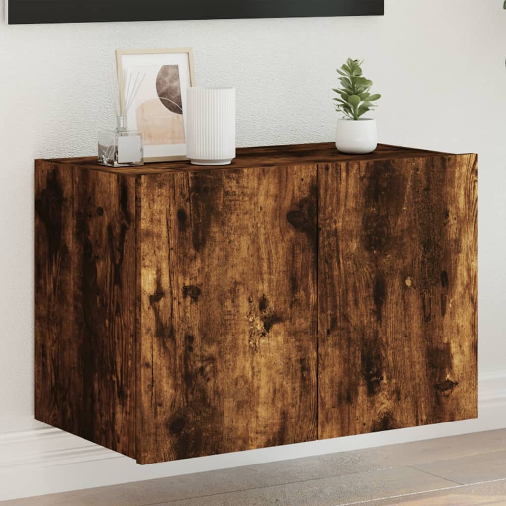 TV Wall Cabinet with LED Lights Smoked Oak 60x35x41 cm - Merlin Deals