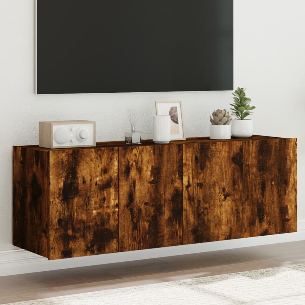 TV Wall Cabinets with LED Lights 2 pcs Smoked Oak 60x35x41 cm - Brittle & Co