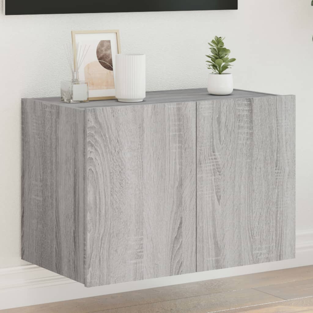 TV Wall Cabinet with LED Lights Grey Sonoma 60x35x41 cm - Merlin Deals