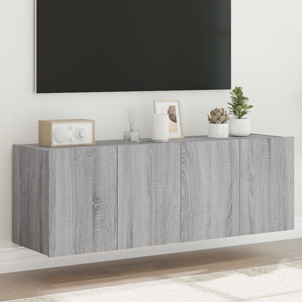 TV Wall Cabinets with LED Lights 2 pcs Grey Sonoma 60x35x41 cm - The Home Maker